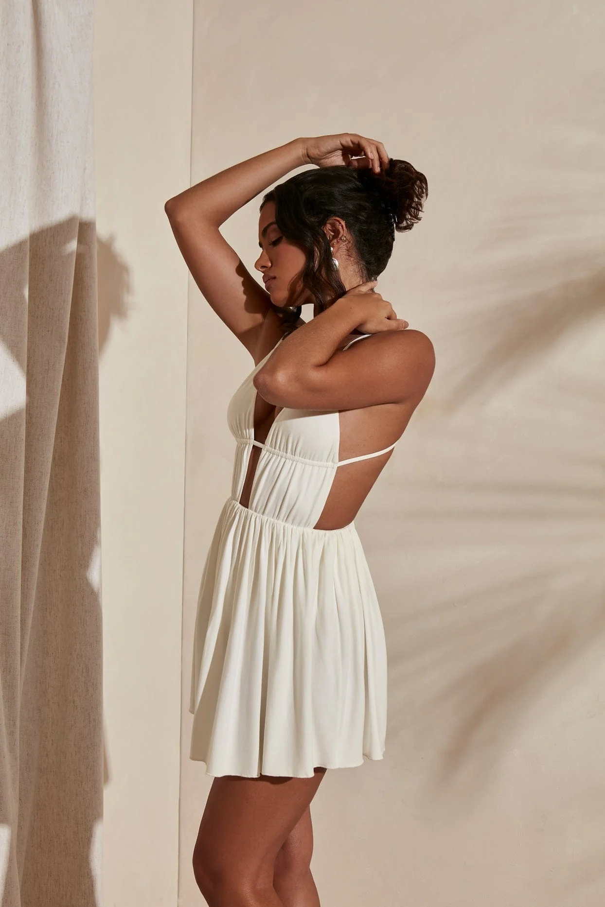 Ruched Skirt Mini Dress in Ivory - Image 6