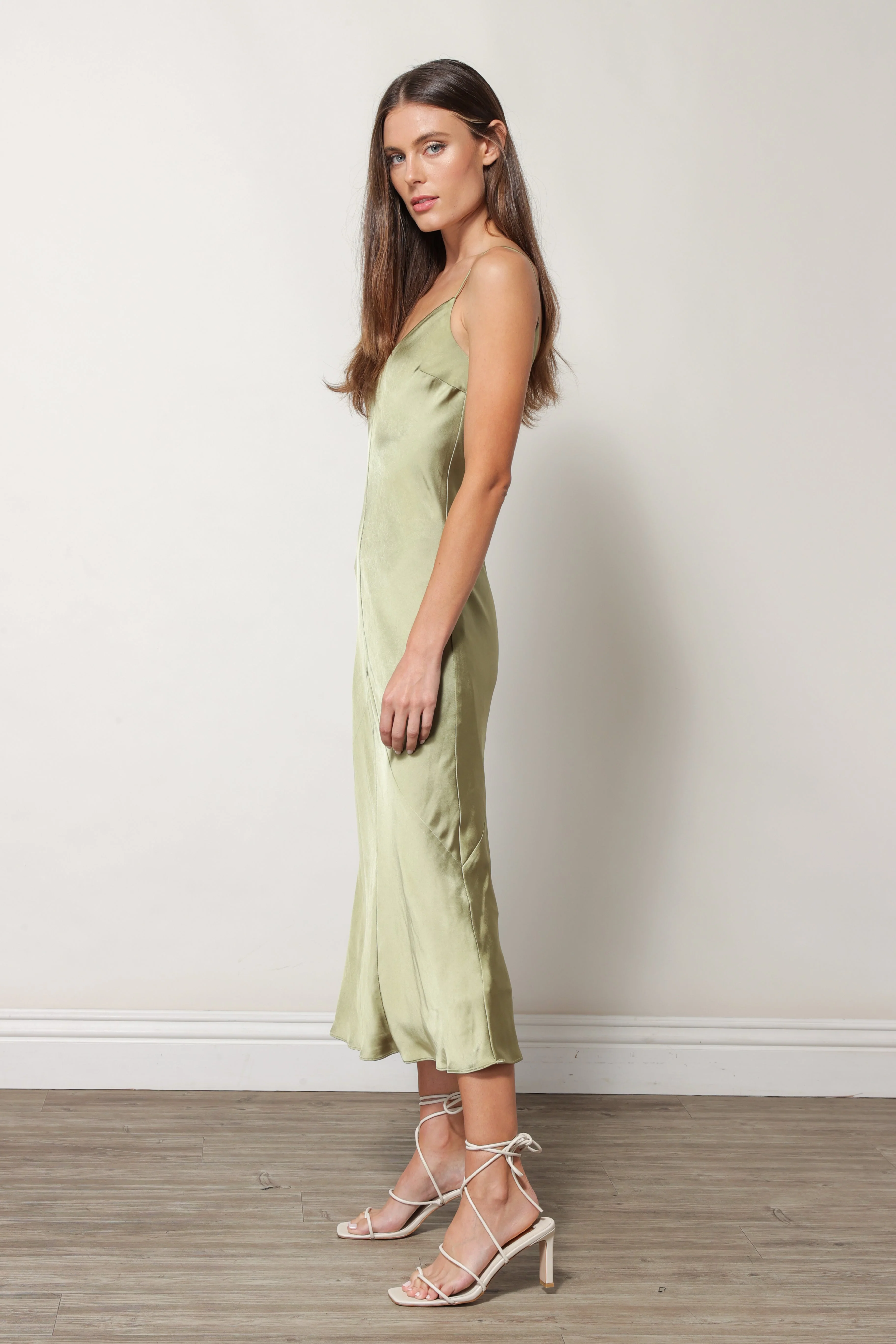 SATIN DRESS MOSS - Image 4
