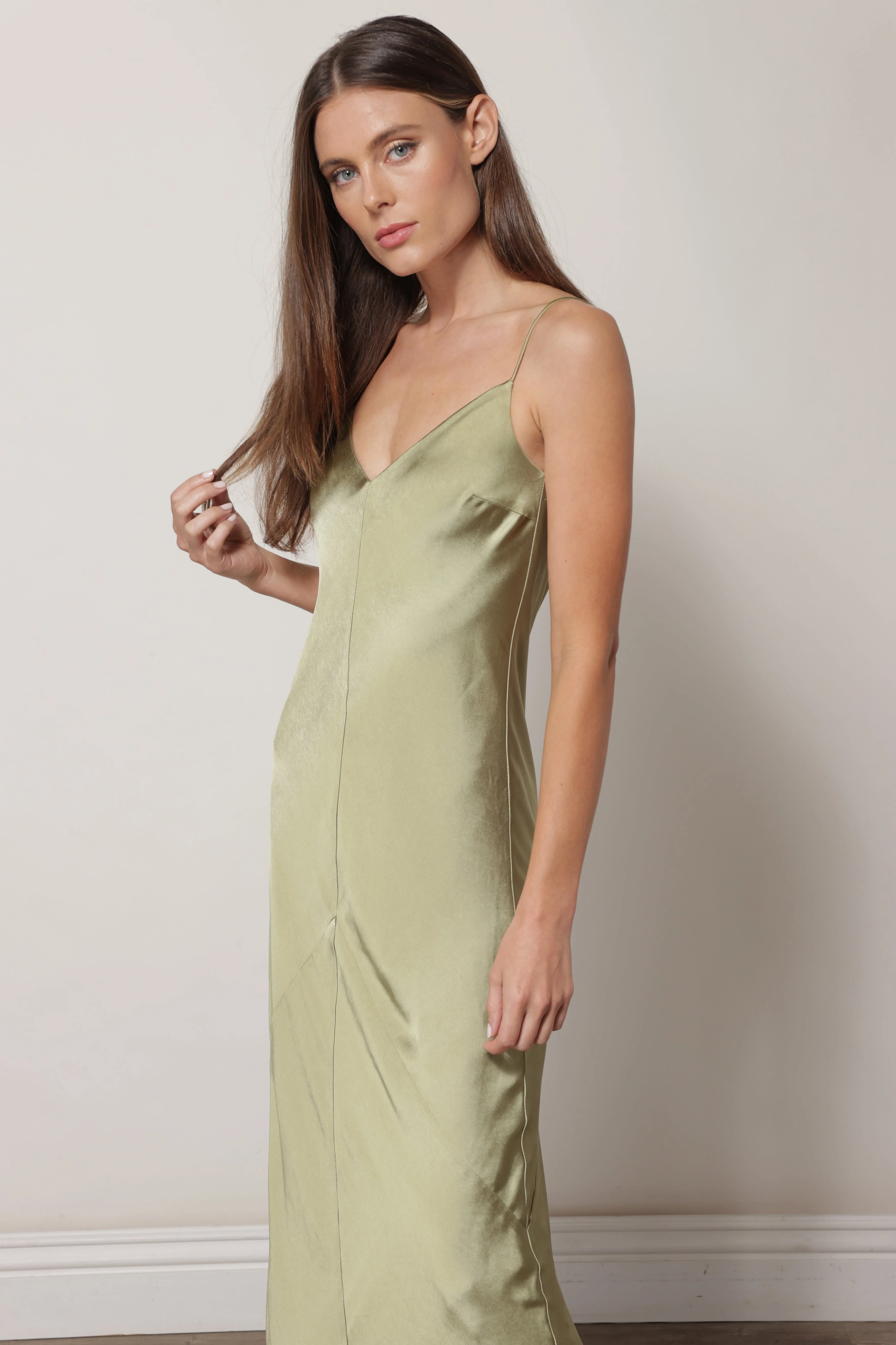 SATIN DRESS MOSS - Image 5